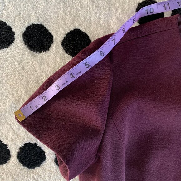 Vintage 60s Burgundy Black Faux Fur Trim 2 Pc Belted Dress Cropped Blazer Set - Picture 13 of 16